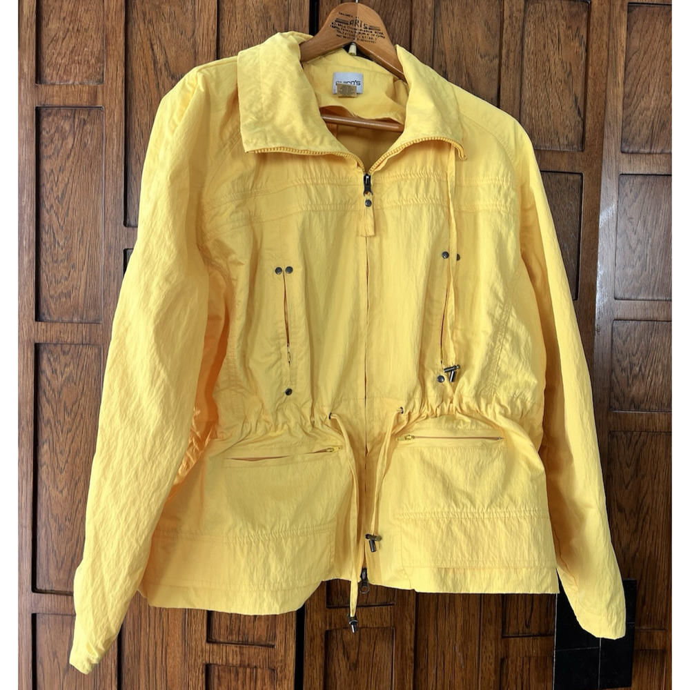 Chico’s Jacket SZ 3 XL Bright Yellow Nautical Windbreaker Zip Pockets Drawcords